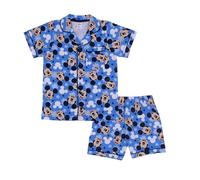Disney Mickey Mouse, 100% algodón con Botones Pijama de Manga Corta, Blue, Azul
