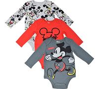 Disney Mickey Mouse Baby Boys Creeper Short Sleeve 3 Pack Bodysuits 24 Months Red/Grey