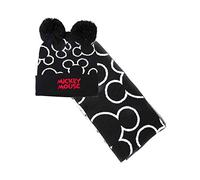 DISNEY Mickey Mouse Bobble Beanie & Scarf Gift Set Conjunto Bufanda, Gorro y Guantes, Negro (Black Black), Talla única Unisex Adulto