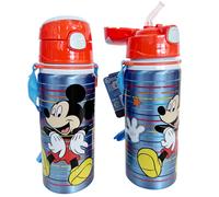 Disney Mickey Mouse Botella De Aluminio 600Ml Con Pajita Para Niños Térmica