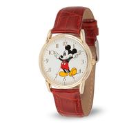 Disney Mickey Mouse Cardiff - Reloj analógico de Cuarzo con Correa de Piel y manecillas articuladas para Adultos, Rosso, Correa