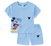 Disney Mickey Mouse - Conjunto de camisa de manga corta y pantalón corto de punto gofre para niños y niños pequeños, Azul, 4 años