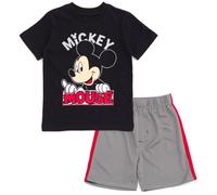 Disney Mickey Mouse - Conjunto de camiseta y pantalones cortos de malla para bebι, color negro y plateado, 12 meses