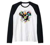 Disney Mickey Mouse & Friends Music Dance Party Retro Record Camiseta Manga Raglan