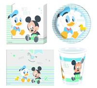 Disney Mickey Mouse & Friends Partyware - Juego de 4 vasos de papel, 8 platos de papel de 19,5 cm, mantel de plástico de 120 x 180 cm y 20 servilletas