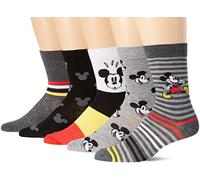 Disney Mickey Mouse Men's 5 Pack Crew Socks, Grey Stripe Multi, 10-13