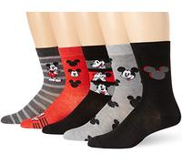 Disney Mickey Mouse Men's 5 Pack Crew Socks, Red Black Multi, 10-13