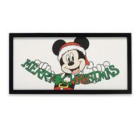 Disney Mickey Mouse Merry Christmas - Decoración de pared de madera enmarcada - Decoración de Navidad grande de Mickey Mouse para entrada o sala de estar