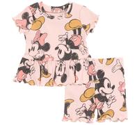 Disney Mickey Mouse Minnie Mouse - Conjunto de camiseta y pantalones cortos para bicicleta, color rosa, 24 meses