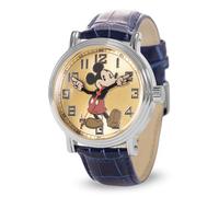 Disney Mickey Mouse - Reloj analógico de Cuarzo para Adultos, diseño Vintage, Azul, Mickey Vintage Watches 1 - Caja Plateada y Correa de Cuero Azul
