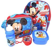 Disney Mickey Mouse Set De Regalo Mochila + Billetera + Bolsa Aislante + Botella Para Beber + Caja De Almuerzo - Licenciado Oficialmente - Backpack Purse Lunch Bag Bottle Sandwich Box - Gift Bundle