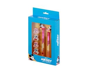 Disney Mickey y Minnie Mix-Pack de Bolígrafo de Gel Borrable + Lápiz Eternal + 4 Gomas, Azul, 14 x 23 cm