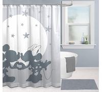 Disney Mickey y Minnie Mouse - Cortina de ducha de tela de 178 x 183 cm - Decoración de baño gris de tela