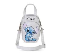 Disney Minibolso Bandolera de Stitch con Doble Bolsillo - Bolso Pequeño Mujer 20x15x7 cm - Diseño Compacto Beige con Correa Ajustable y Cremalleras