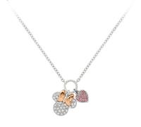Disney Minnie - Collar de cadena con colgante de corazón de piedra brillante rosa