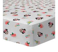 Disney Minnie Flower - Sábana bajera infantil para 1 persona, 100% algodón, Oeko-TEX | Sábana bajera 90 x 190/200 cm, estampado reversible para niña, color blanco, rosa