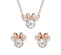 Disney Minnie - Juego de pendientes y colgante de cristal chapado en oro pálido para mujer