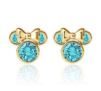 Disney Minnie Mouse 10K Gold Birthstone Stud Earrings, December Aquamarine Cubic Zirconia;