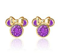 Disney Minnie Mouse 10K Gold Birthstone Stud Earrings, February Purple Cubic Zirconia;