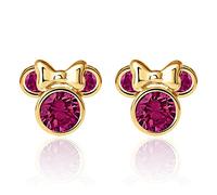 Disney Minnie Mouse 10K Gold Birthstone Stud Earrings, July Light Red Cubic Zirconia; Mickey's 90th Birthday Anniversary