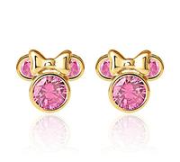 Disney Minnie Mouse 10K Gold Birthstone Stud Earrings, June Light Pink Cubic Zirconia;