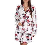 DISNEY Minnie Mouse albornoz de MUJER con cinturón, CÁLIDA bata con bolsillos, bata suave, blanco (FR/ES, Letras, XS, Regular, Regular, Blanco Minnie)
