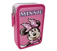 Disney Minnie Mouse Cuoricino - Estuche multicompartimento con 3 cremalleras para la escuela, 44 unidades, bolígrafos, lápices de colores, rotuladores Giotto, turquesa, Minnie
