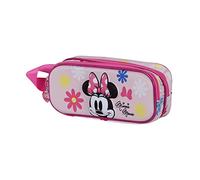 Disney Minnie Mouse Floral-Estuche Portatodo 3D Doble, Rosa, 22 x 9.5 cm