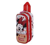 Disney Minnie Mouse Flowered-Estuche Portatodo 3D Doble, Rojo, 22 x 10 cm