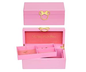Disney Minnie Mouse Gold Icon Pink Lacquer Wood Jewelry Box Jewelry Organizer, Officially Licensed