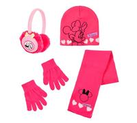 Disney Minnie Mouse Gorro Bufanda Guantes y Orejeras para Niñas, Diseño Brillante Gorro de Invierno Infantil, Regalo para Niñas | Fuchsia