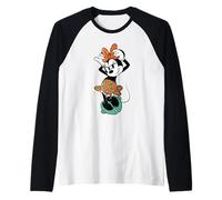 Disney Minnie Mouse in Orange & Green Color Trend Bow Pose Camiseta Manga Raglan