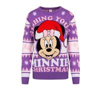 Disney Minnie Mouse - Jersey navideño para mujer, suéter festivo de punto morado con diseño de sombrero de Papá Noel, suéter acrílico para mujer, producto oficial, Morado (, 40-42