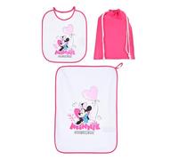 Disney Minnie Mouse - Juego de babero y servilleta con bolsa, 3 piezas, rosa, diseño de Mickey Mouse Minnie Sweetheart, Rosa, Talla única