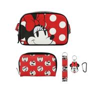 Disney Minnie Mouse - Juego de regalo de 4 piezas para cinturón, cartera, cordón y llavero, Disney Minnie Rojo 4 piezas, Talla unica