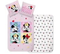 Disney Minnie Mouse - Juego de ropa de cama para bebé, 100 % algodón, funda de edredón de 100 x 135 cm y funda de almohada de 40 x 60 cm, suave y natural para niñas y niños pequeños