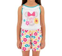 Disney Minnie Mouse Mono Corto para Niña, Pijama Algodón Suave, 'Happy Girl' Conjunto 1 Pieza de Verano Ratoncita Minnie, Talla 4 Años - Azul