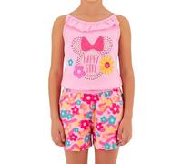 Disney Minnie Mouse Mono Corto para Niña, Pijama Algodón Suave, 'Happy Girl' Conjunto 1 Pieza de Verano Ratoncita Minnie, Talla 8 Años - Rosa
