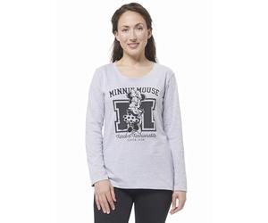 Disney Minnie Mouse Pijama para Mujer - Conjunto de pijama de manga larga con pantalón gris/negro, Gris y negro., L