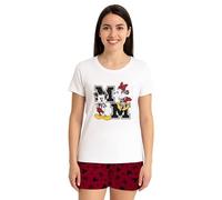 Disney Minnie Mouse Pijama para Mujer - Conjunto de Pijama Manga Corta Top con Pantalones Cortos Blanco/Rojo, blanco/rojo, M