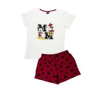 Disney Minnie Mouse Pijama para Mujer - Conjunto de Pijama Manga Corta Top con Pantalones Cortos Blanco/Rojo, blanco/rojo, S