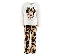 Disney Minnie Mouse Pijamas para Niñas, Camiseta y Pantalon Largo para Niñas, Pijama 2 Piezas Polar Suave Infantil, Talla 8 Años | Beige