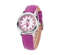 Disney Minnie Mouse - Reloj analógico de acero inoxidable para niños con correa de piel (caja lisa), Púrpura, Púrpura, tira
