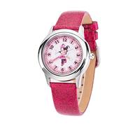 Disney Minnie Mouse - Reloj analógico de acero inoxidable para niños con correa de piel (caja lisa), Rosado, Rosado, tira