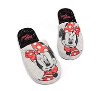 Disney Minnie Mouse Slippers para mujer Slip-on Grey House Shoes