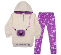 Disney Minnie Mouse - Sudadera con capucha y pantalones deportivos para niñas, paquete de 2 con bolsa con cremallera, sudadera con capucha para niñas y pantalones deportivos activos, Crema/morado, 8