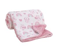 Disney Minnie Mouse White, Pink, and Aqua Rainbow and Hearts Super Soft Velboa with Sherpa Back Baby Blanket