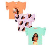 Disney Moana - Camisetas para niñas | Paquete múltiple de 3 camisetas Moana | 100% algodón | Manga corta para edades de 2 a 12 años, multicolor, 9-10 años