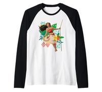 Disney Moana Floral Island Background Moana Leans From Rope Camiseta Manga Raglan
