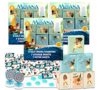 Disney Moana Party Favors Bulk Set ~ Paquete con 60 cajas de recuerdos con calcomanías, tatuajes y sellos para fiesta de cumpleaños de niños | Cajas de premios Moana Classroom